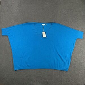 Minnie Rose 100% Cashmere Sweater Womens Medium Large Blue Oversized Knit NEW